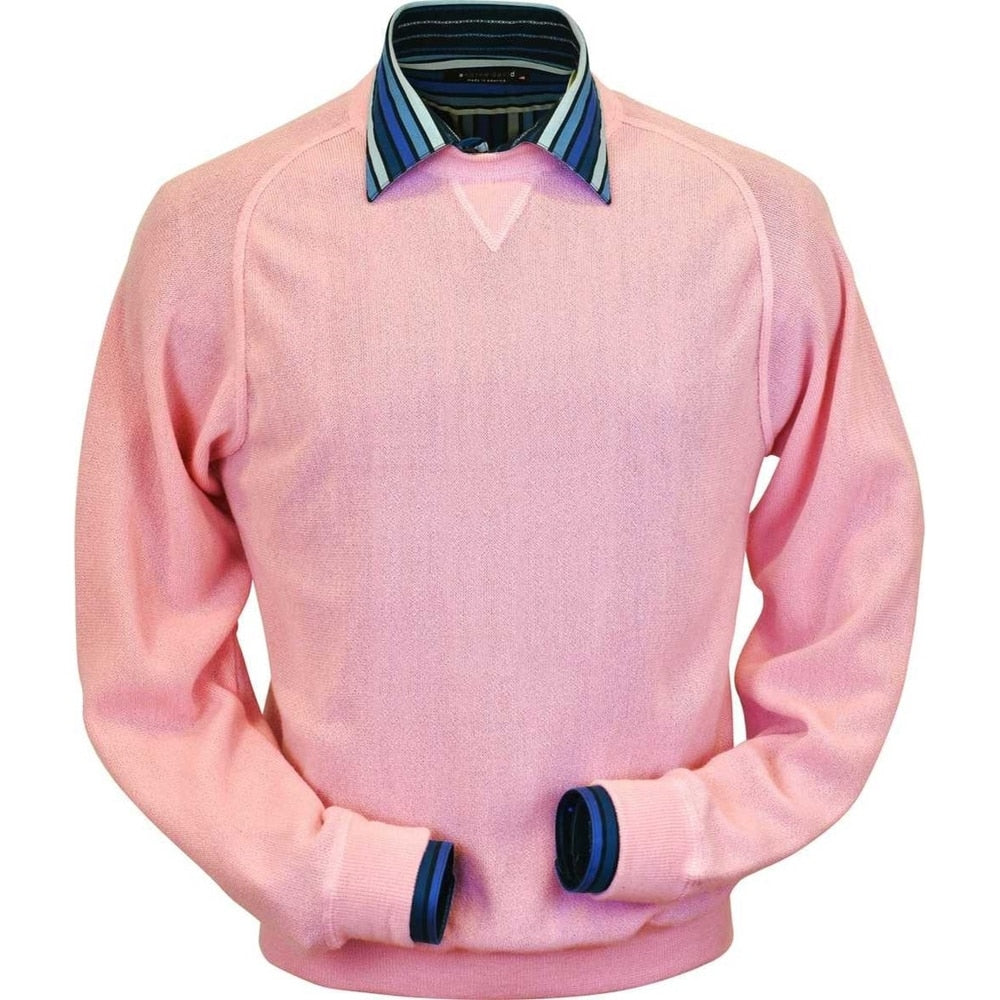 Baby Alpaca 'Links Stitch' Sweatshirt-Style Crew Neck Sweater in Pink by Peru Unlimited