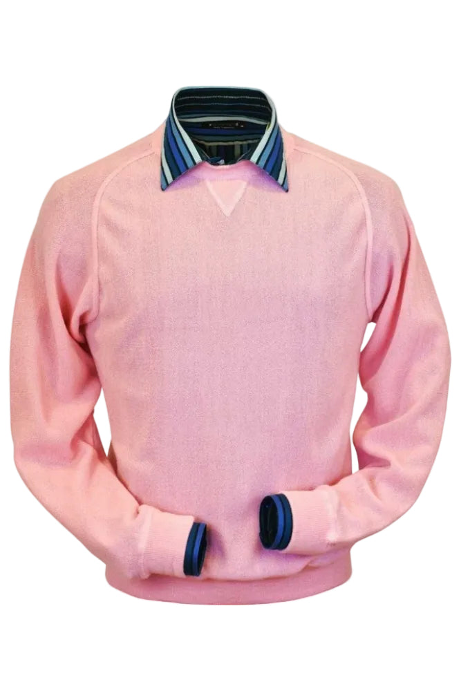 Baby Alpaca 'Links Stitch' Sweatshirt-Style Crew Neck Sweater in Pink by Peru Unlimited