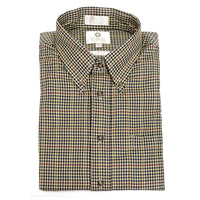 Tan and Navy Check Cotton and Wool Blend Button-Down Shirt by Viyella