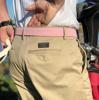 Italian Woven Cotton Elastic Belt in Pink by Torino Leather