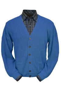 Baby Alpaca 'Links Stitch' V-Neck Cardigan Sweater in Royal Blue by Peru Unlimited