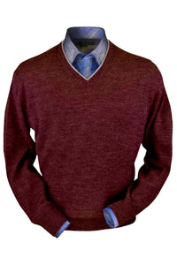 Royal Alpaca V-Neck Sweater in Wine Heather by Peru Unlimited