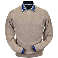 Baby Alpaca 'Links Stitch' Sweatshirt-Style Crew Neck Sweater in Sand Heather by Peru Unlimited