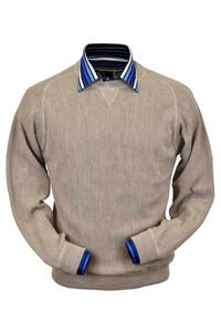 Baby Alpaca 'Links Stitch' Sweatshirt-Style Crew Neck Sweater in Sand Heather by Peru Unlimited