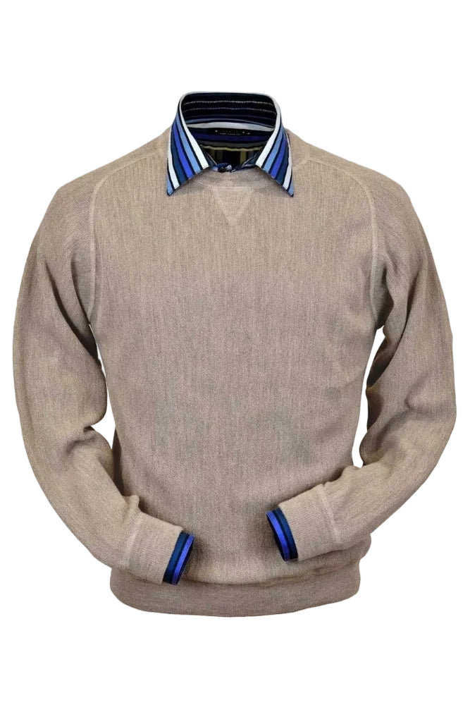 Baby Alpaca 'Links Stitch' Sweatshirt-Style Crew Neck Sweater in Sand Heather by Peru Unlimited