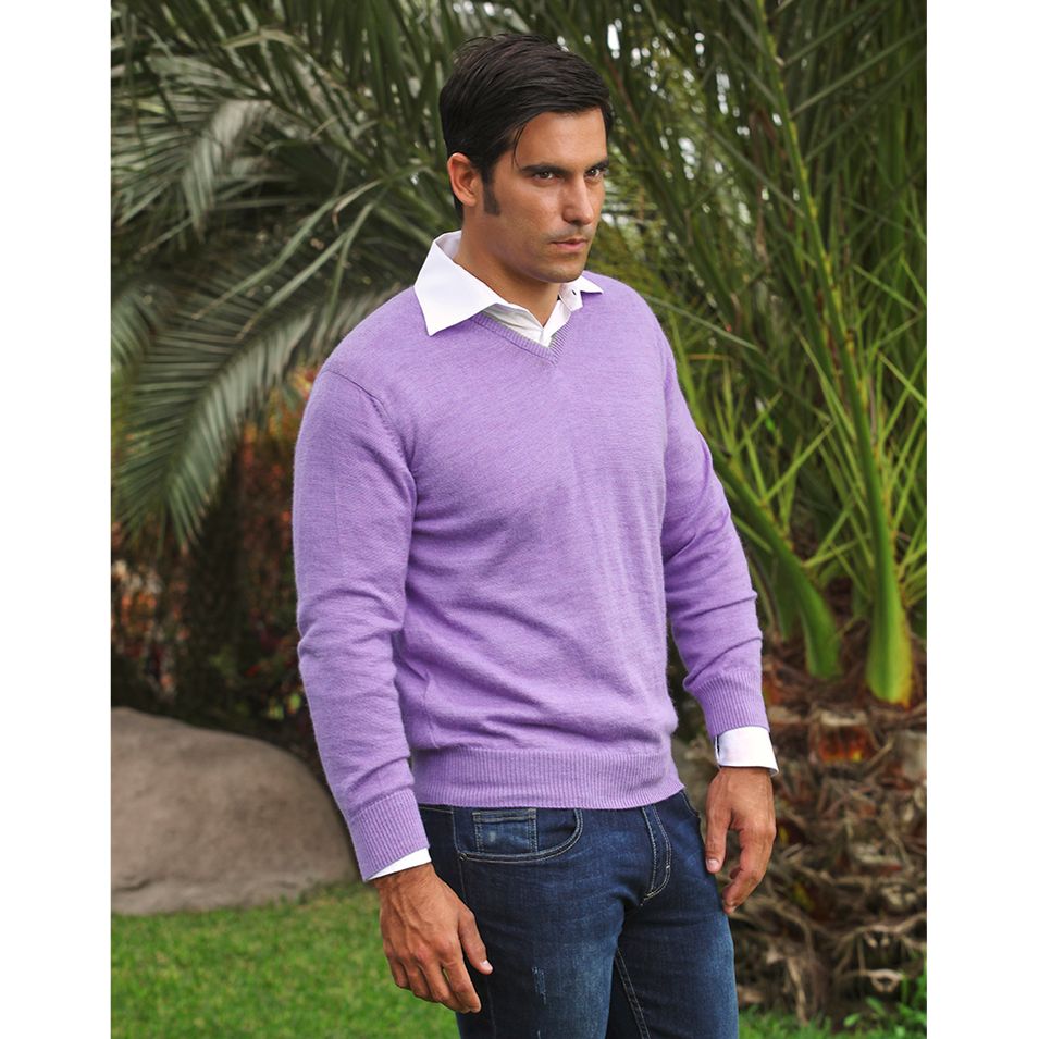 Royal Alpaca V-Neck Sweater in Lilac Heather by Peru Unlimited