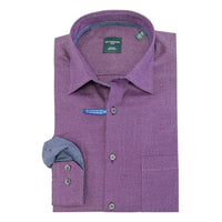 Purple Micro Medallion No-Iron Cotton Dress Shirt with Spread Collar (Regular Fit) by Leo Chevalier