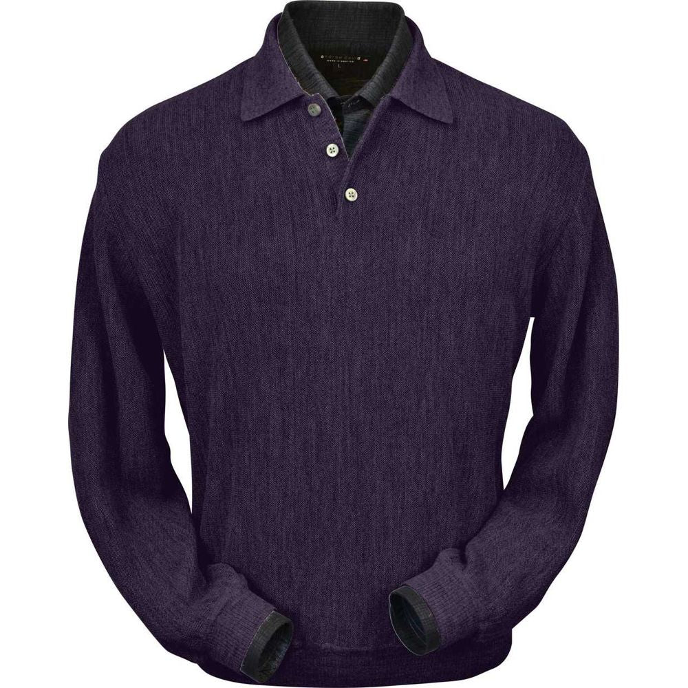 Baby Alpaca 'Links Stitch' Polo Style Sweater in Plum Heather by Peru Unlimited