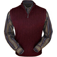 Baby Alpaca 'Links Stitch' Ribbed Zip-Neck Sweater Vest in Wine Heather by Peru Unlimited