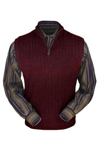 Baby Alpaca 'Links Stitch' Ribbed Zip-Neck Sweater Vest in Wine Heather by Peru Unlimited