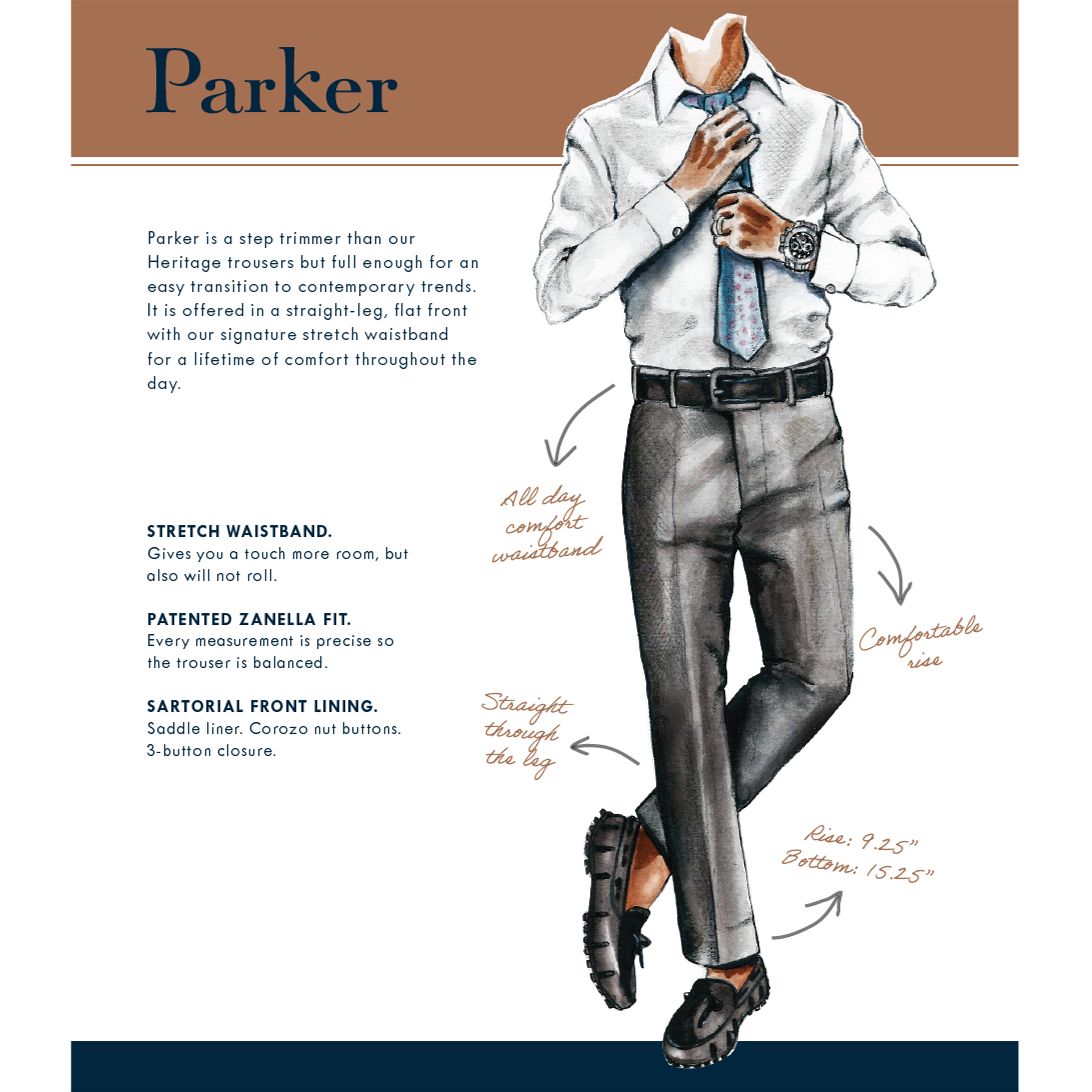Parker Flat Front Sharkskin Wool Trouser in Medium Grey, Size 44 (Modern Straight Fit) by Zanella
