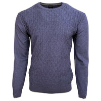 Cable Knit Organic Cotton & Wool Blend Crew Neck Sweater in Steel Blue by Leo Chevalier