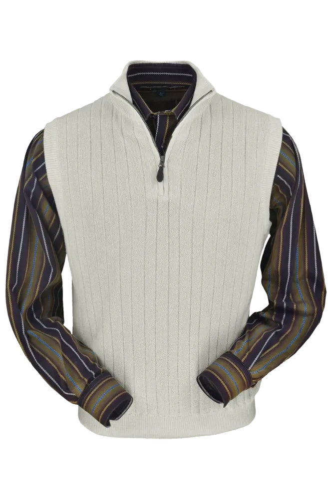 Baby Alpaca 'Links Stitch' Ribbed Zip-Neck Sweater Vest in Natural Vanilla by Peru Unlimited