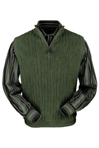 Baby Alpaca 'Links Stitch' Ribbed Zip-Neck Sweater Vest in Light Olive Heather by Peru Unlimited