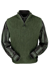 Baby Alpaca 'Links Stitch' Ribbed Zip-Neck Sweater Vest in Light Olive Heather by Peru Unlimited