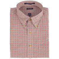 'Owen' Red and Brown Check Long Sleeve Beyond Non-Iron® Cotton Twill Sport Shirt by Batton