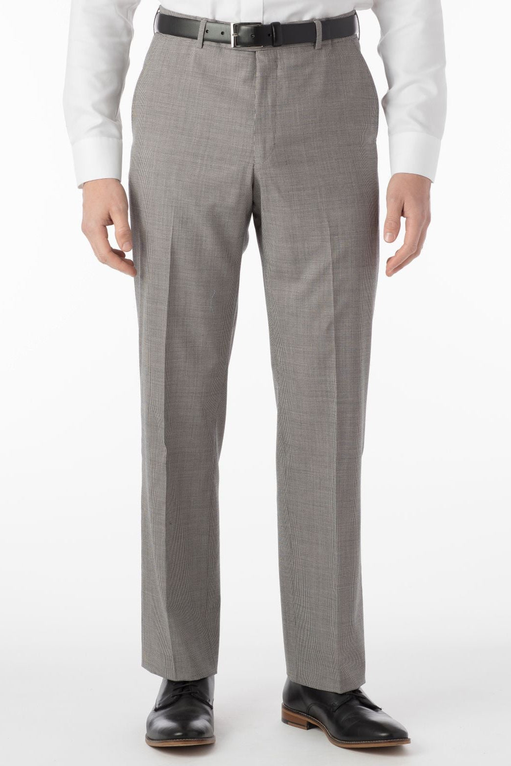 Super 100s Wool Gabardine Flat Front Trouser in Black & White Houndstooth (Flat Front Models) by Ballin