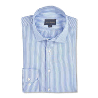 Luxury Fine Stripe Cotton Sport Shirt in Sky by Scott Barber