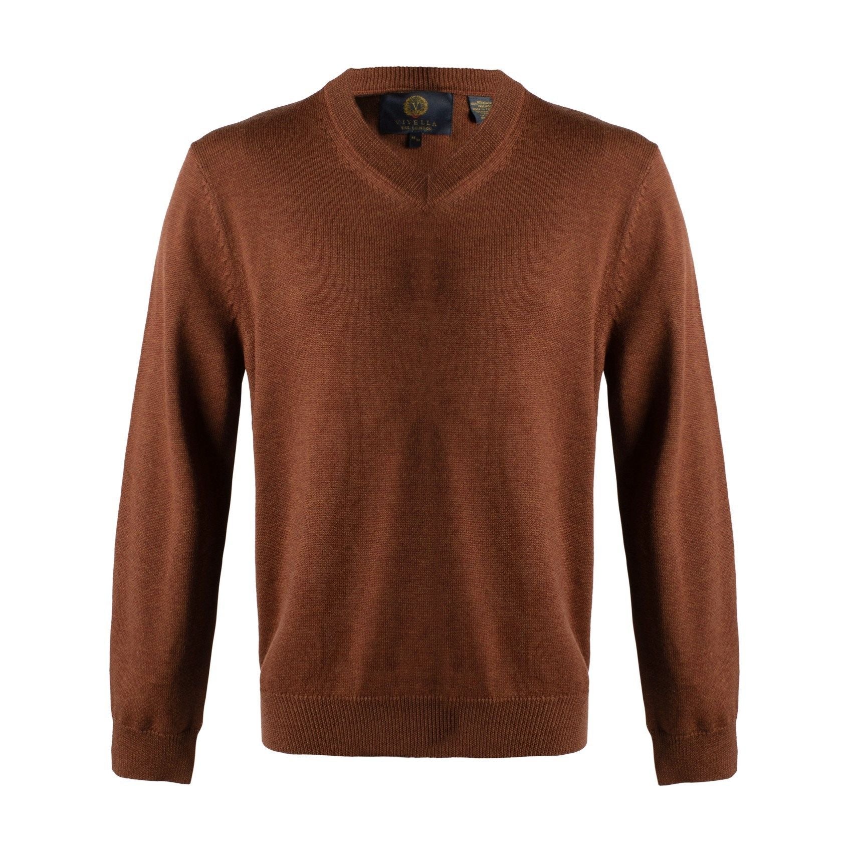Extra Fine 'Zegna Baruffa' Merino Wool V-Neck Sweater in Brick by Viyella