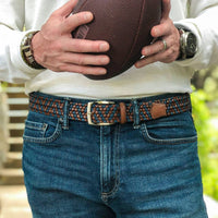 Braided Italian Leather and Linen Belt in Cognac and Navy by Torino Leather