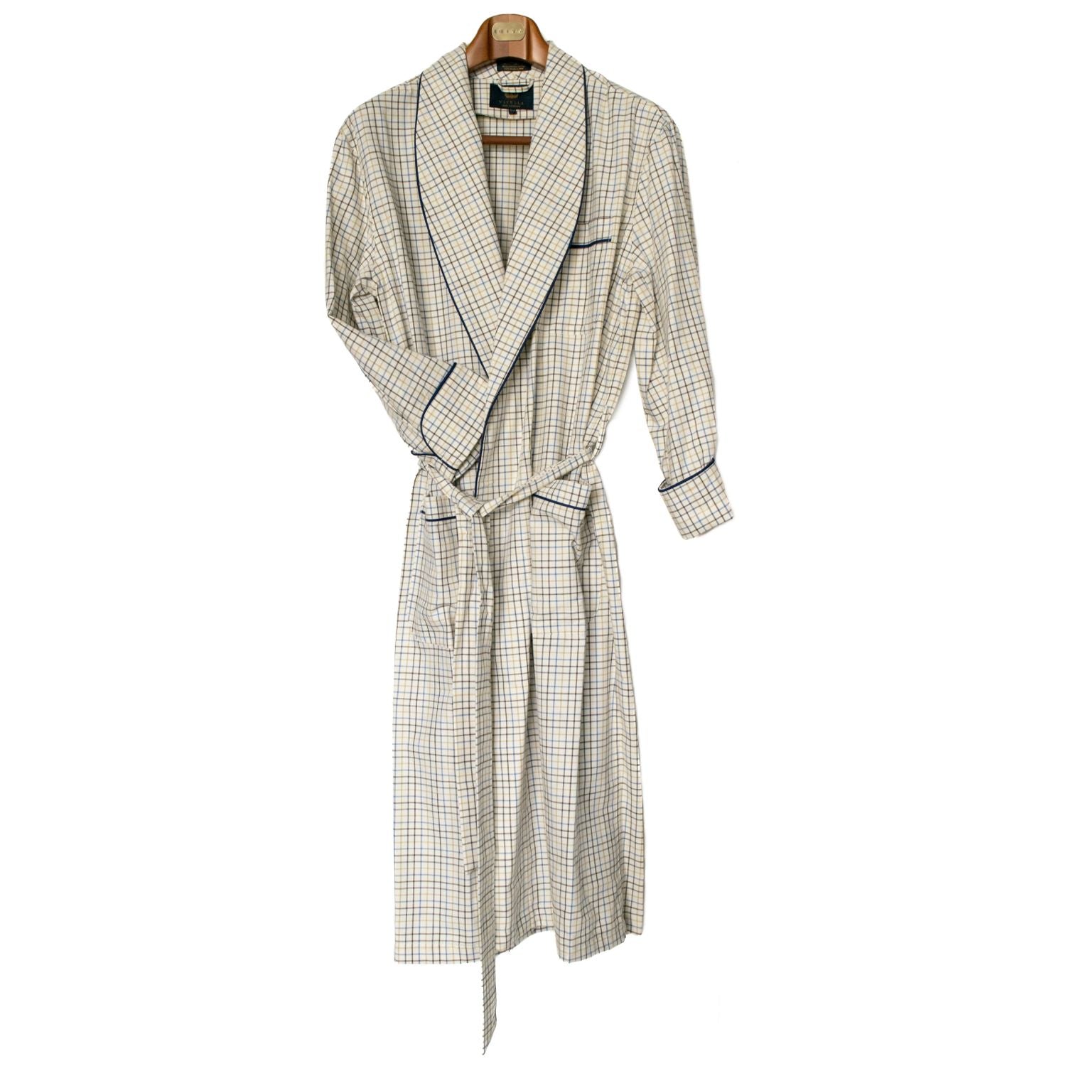 Gentleman's Cotton and Wool Blend Robe in Blue and Brown Tattersall (Size Medium) by Viyella