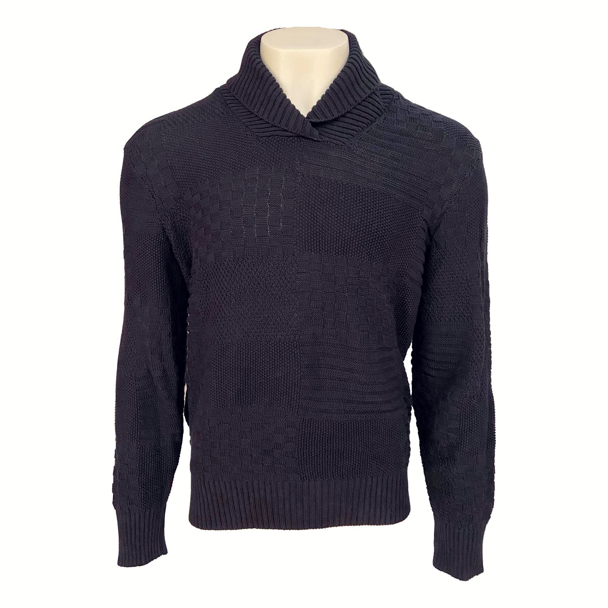Cotton Blend Textured Shawl Collar Sweater in Navy by Viyella