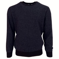 Two-Tone Cotton Crew Neck Sweater in Navy by Viyella