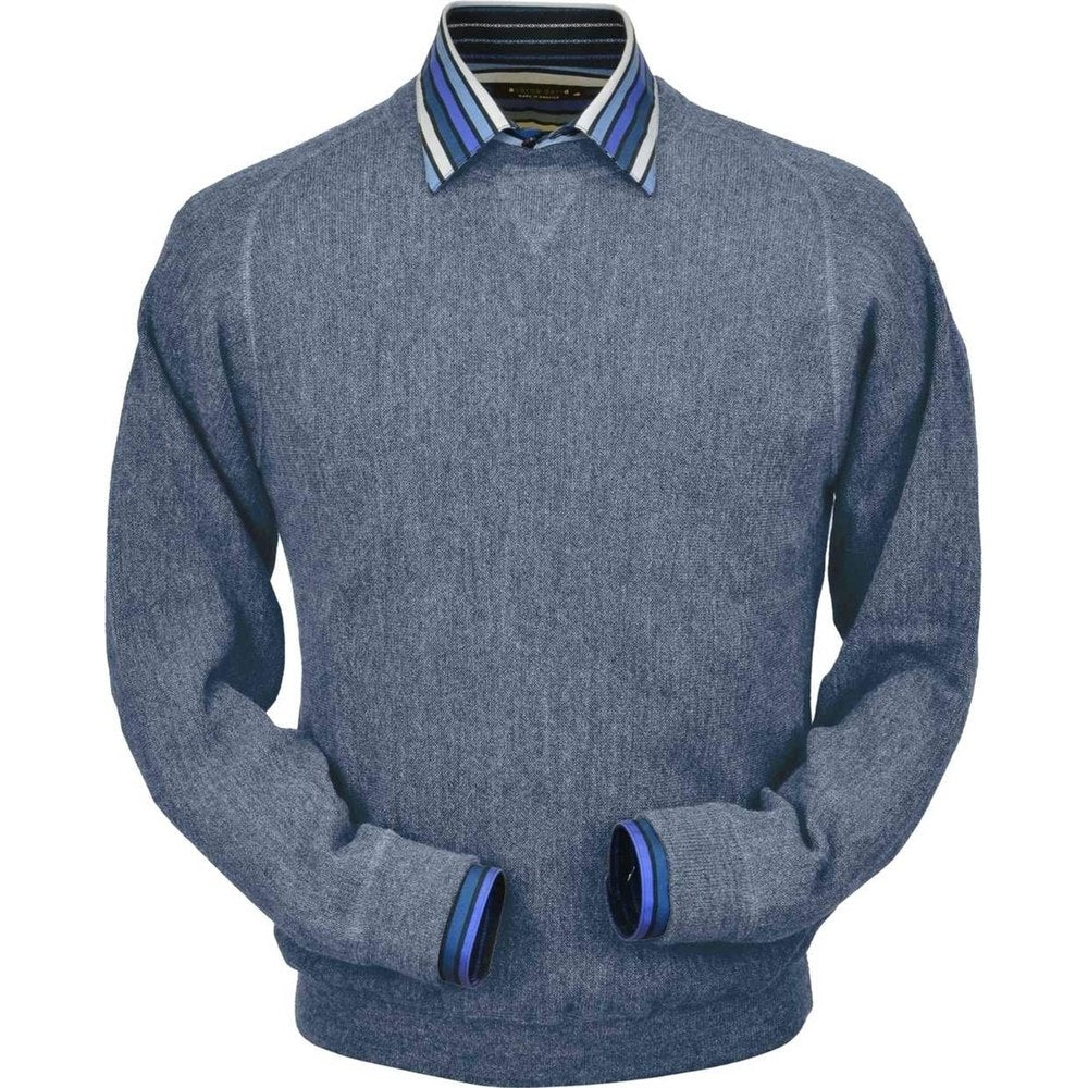Baby Alpaca 'Links Stitch' Sweatshirt-Style Crew Neck Sweater in Sky Heather by Peru Unlimited