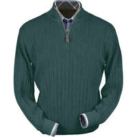 Baby Alpaca 'Links Stitch' Half-Zip Mock Neck Sweater in Bluegrass Heather by Peru Unlimited