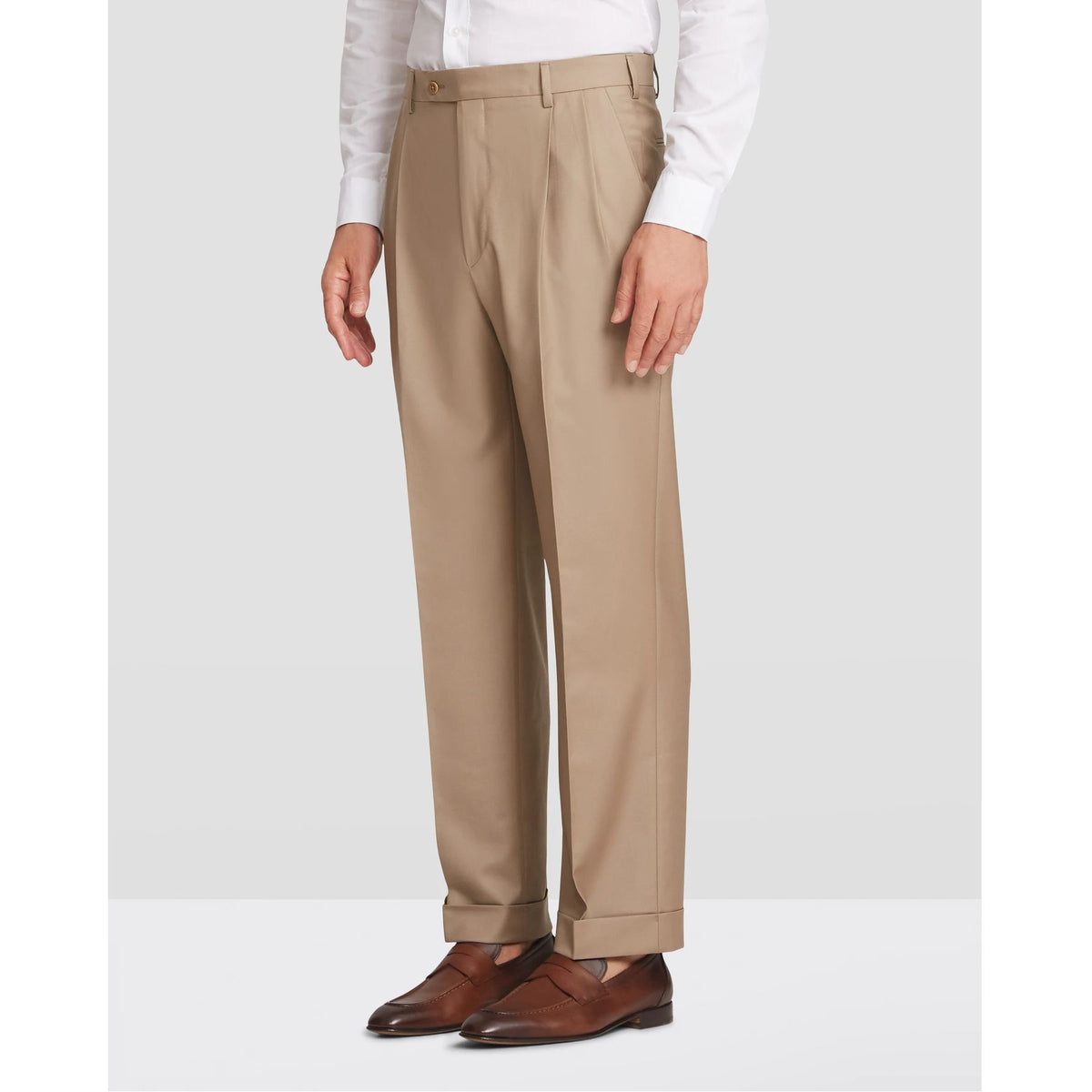 Bennett Double Pleated Super 120s Wool Serge Trouser in Khaki (Full Fit) by  Zanella