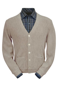 Baby Alpaca 'Links Stitch' V-Neck Cardigan Sweater in Sand Heather by Peru Unlimited