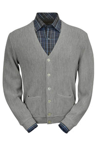 Baby Alpaca 'Links Stitch' V-Neck Cardigan Sweater in Silver Grey Heather by Peru Unlimited