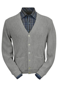 Baby Alpaca 'Links Stitch' V-Neck Cardigan Sweater in Silver Grey Heather by Peru Unlimited