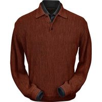 Baby Alpaca 'Links Stitch' Polo Style Sweater in Rust Heather by Peru Unlimited