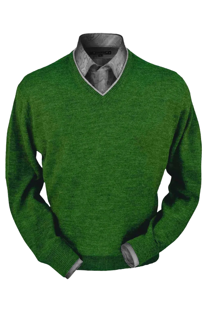 Royal Alpaca V-Neck Sweater in Leaf Heather by Peru Unlimited