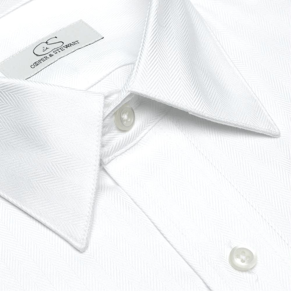 The Charleston - Wrinkle-Free Herringbone Cotton Dress Shirt in White by Cooper & Stewart