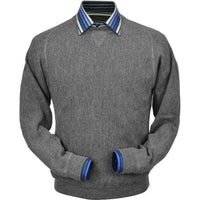 Baby Alpaca 'Links Stitch' Sweatshirt-Style Crew Neck Sweater in Sky Grey Heather by Peru Unlimited