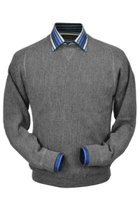 Baby Alpaca 'Links Stitch' Sweatshirt-Style Crew Neck Sweater in Sky Grey Heather by Peru Unlimited