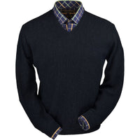 Baby Alpaca 'Links Stitch' V-Neck Sweater in Aubergine Heather by Peru Unlimited