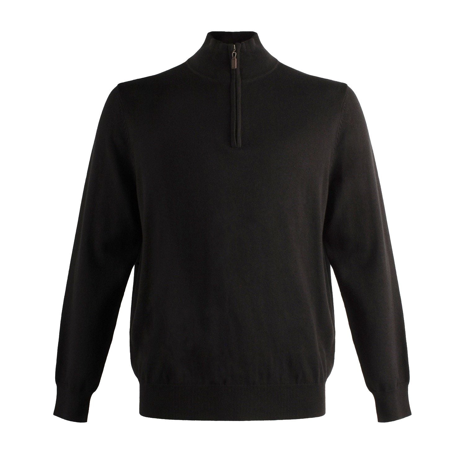 Cotton and Silk Blend Quarter-Zip Mock Neck Elbow Patch Sweater in Black by Viyella