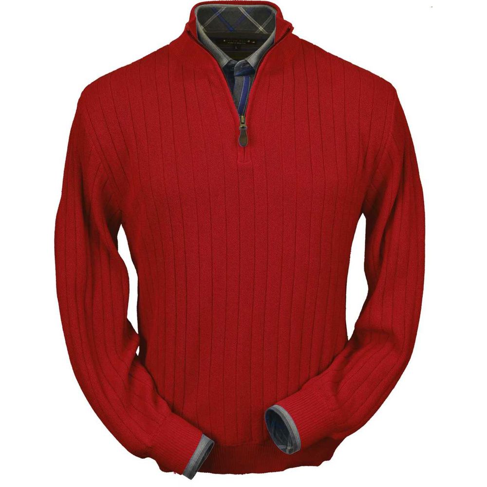 Baby Alpaca 'Links Stitch' Half-Zip Mock Neck Sweater in Rouge Red by Peru  Unlimited