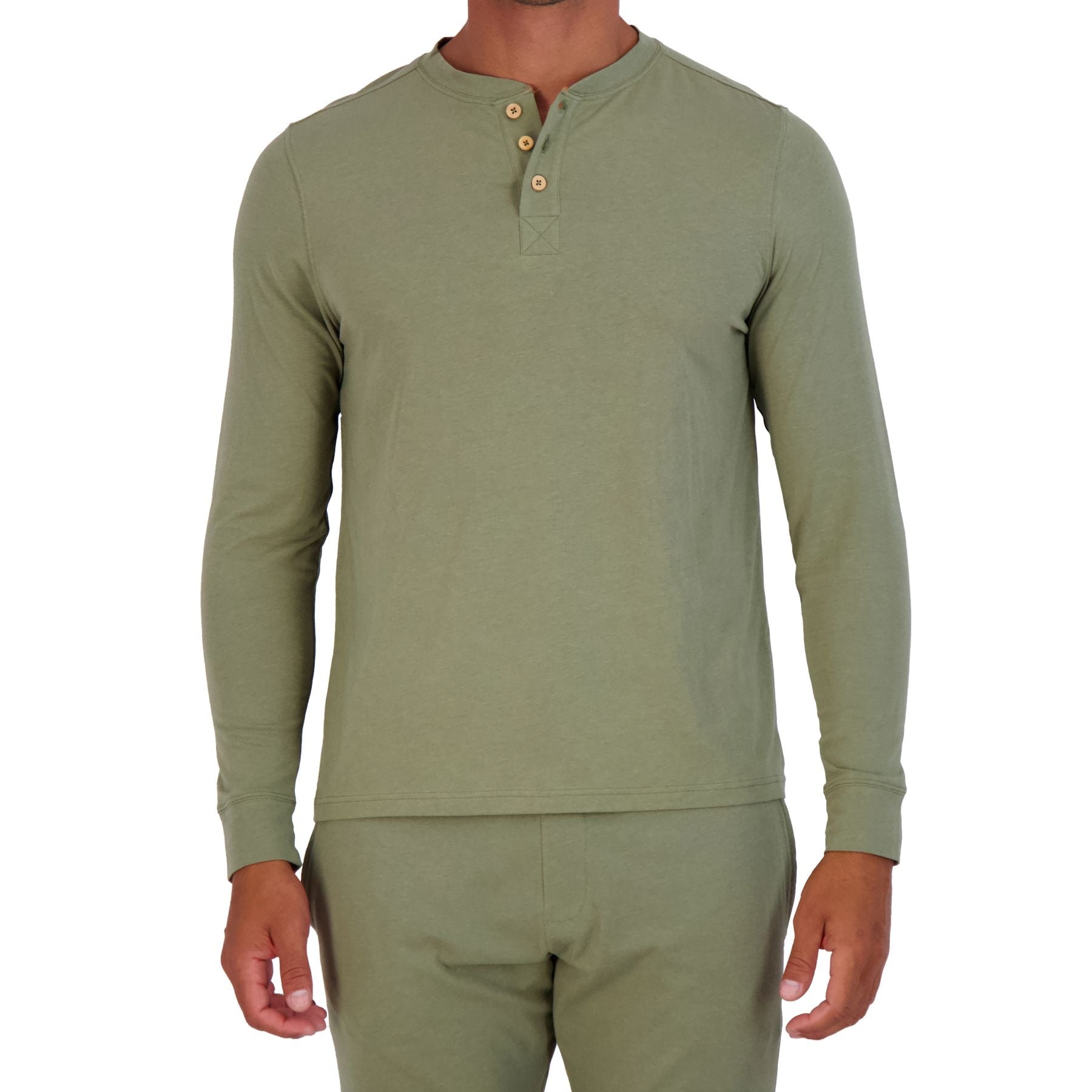 Henley Lounge Shirt in Olive by Wood Underwear