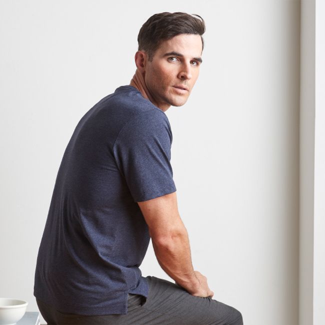 Melange Crew Neck Peruvian Cotton Tee Shirt in Navy Mélange by Left Coast Tee