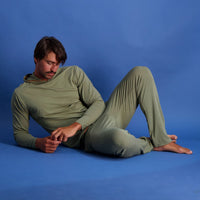 Long Sleeve Hoodie Lounge Shirt in Olive by Wood Underwear