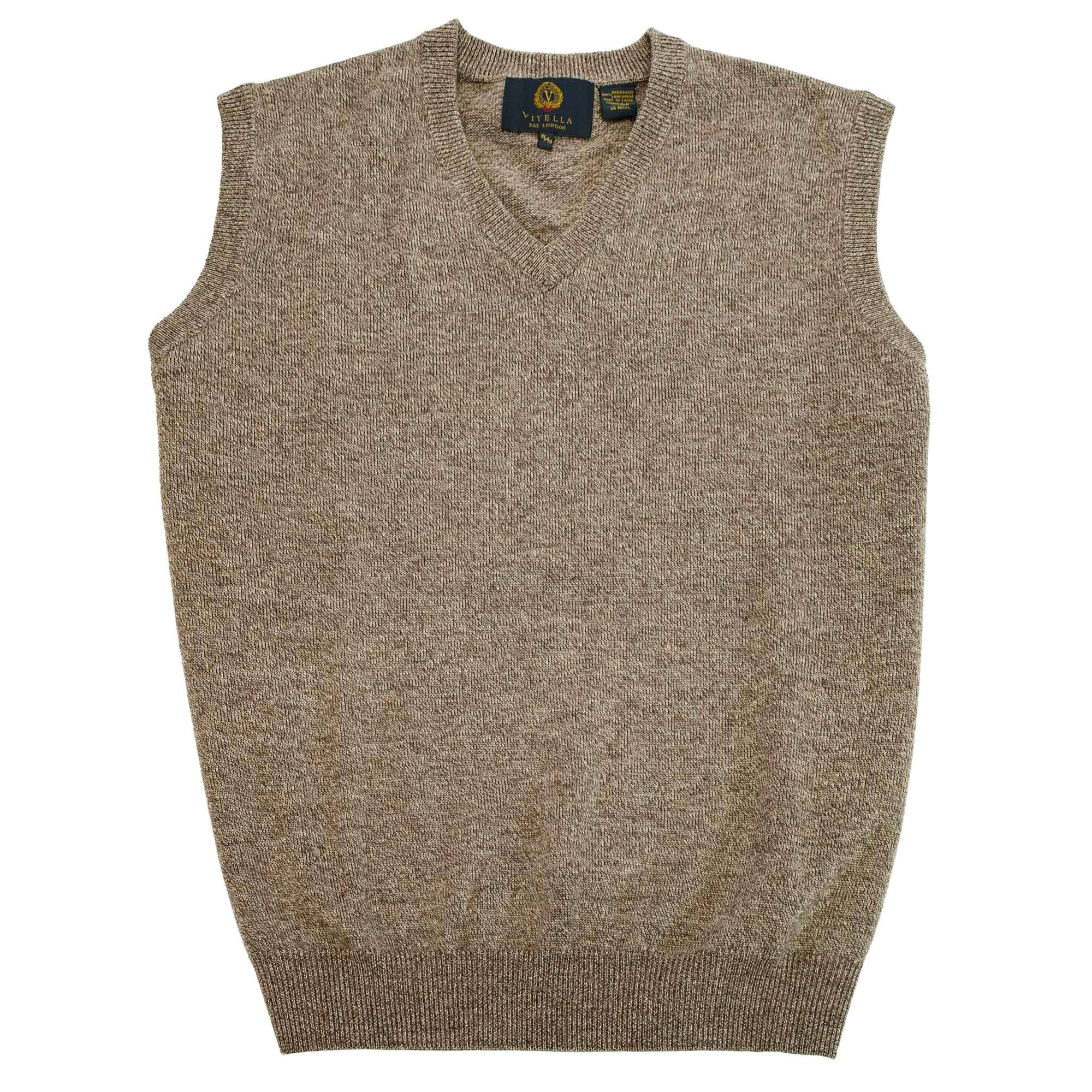 Extra Fine 'Zegna Baruffa' Merino Wool V-Neck Sleeveless Sweater Vest in Camel by Viyella