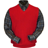 Baby Alpaca 'Links Stitch' V-Neck Sweater Vest in Red by Peru Unlimited
