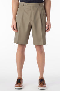 Micro Nano Travel Twill Performance Gabardine Pleated Shorts in Sand by Ballin