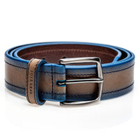 Hand Painted Calfskin Belt in Greyish Tan and Blue by Jose Real