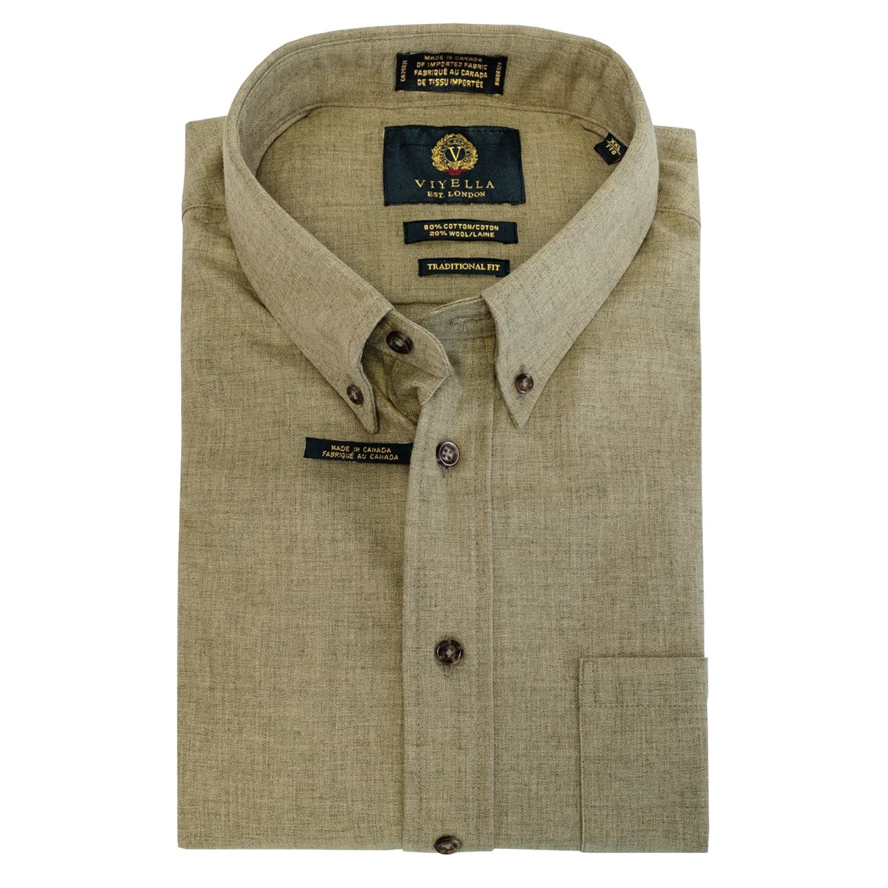Solid Cotton and Wool Blend Button-Down Shirt in Shiitake by Viyella