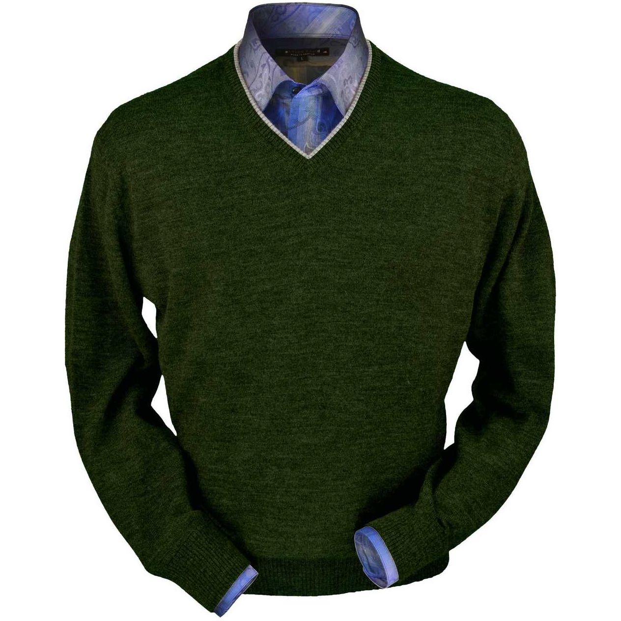 Royal Alpaca V-Neck Sweater in Hunter Green Heather by Peru Unlimited